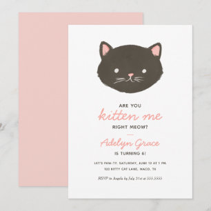 Cute Kitten Girl Birthday-inbjudan Inbjudningar