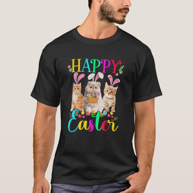 Cute Kitten Glad påsk Three Cat Wearing Bunny E T Shirt (Framsida)
