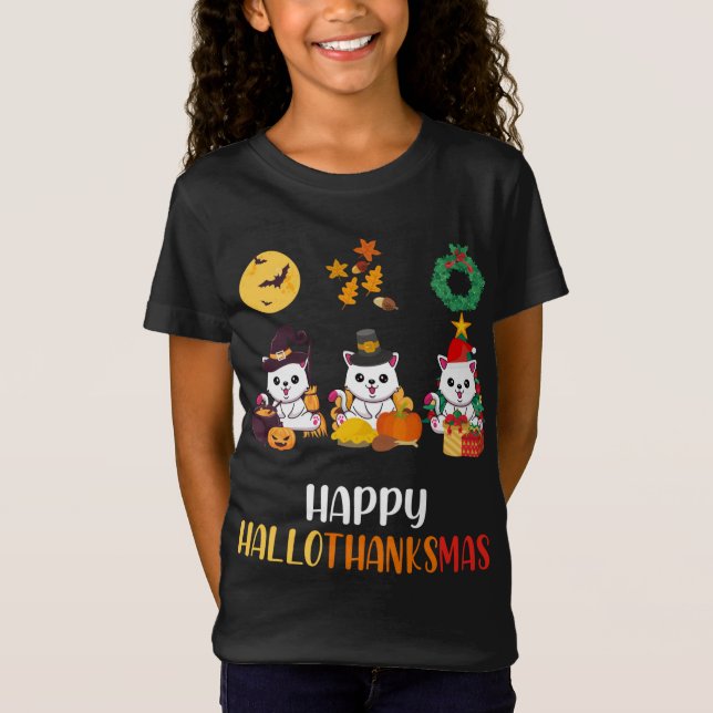 Cute Kitten Halloween Kat jul Lycklig Hallotha T Shirt (Framsida)