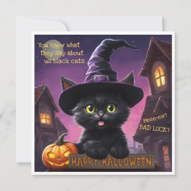 Cute Kitten Halloween-kort Julkort (Framsida)