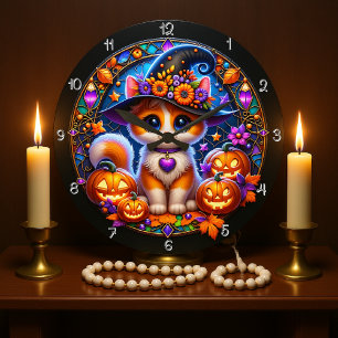 Cute Kitten Halloween-lagat glas Stor Klocka