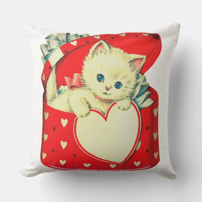 Cute Kitten Heart Vintage Cat Retro Kattunge Kudde (Framsida)
