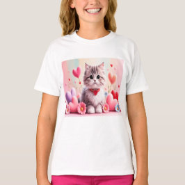 Cute kitten hearts flowers t shirt