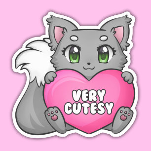 Cute Kitten Holding Heart, väldigt kutesy Sticker. Klistermärken