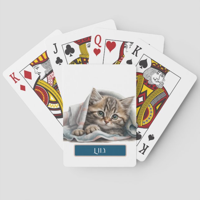 Cute Kitten i Blanket Personalize Casinokort (Baksidan)