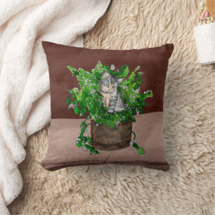 Cute Kitten i Catnip Antique Pot Kudde