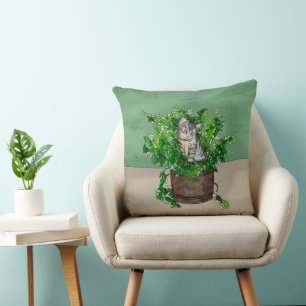 Cute Kitten i Catnip Antique Pot Kudde