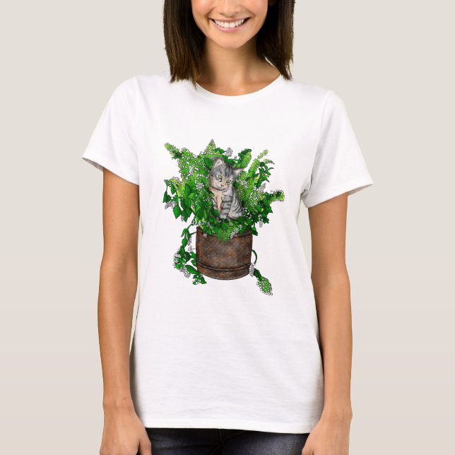 Cute Kitten i Catnip Pot T Shirt (Framsida)
