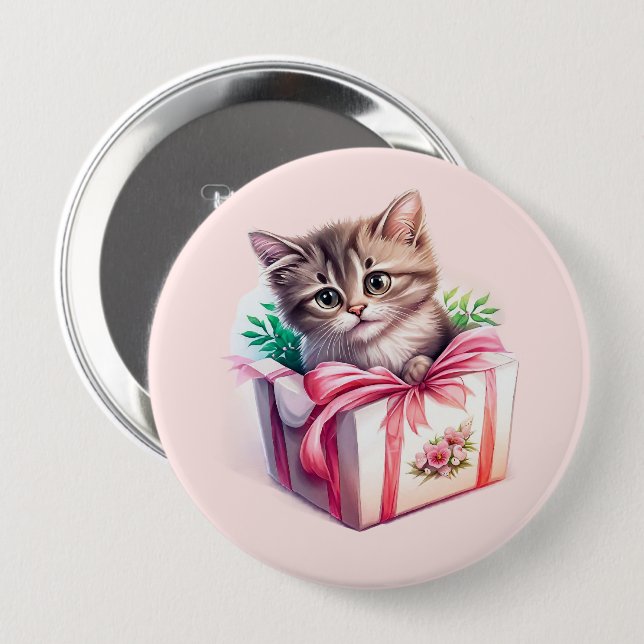 Cute Kitten i en box Birthday Gift Knapp (Framsida & baksida)