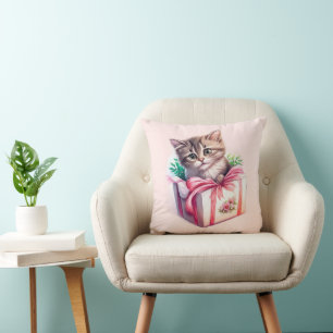 Cute Kitten i en box Birthday Gift Kudde