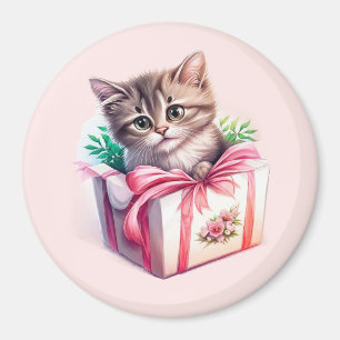 Cute Kitten i en box Birthday Gift Magnet