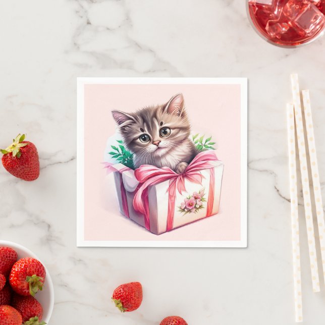 Cute Kitten i en box Birthday Gift Pappersservett (Insitu)