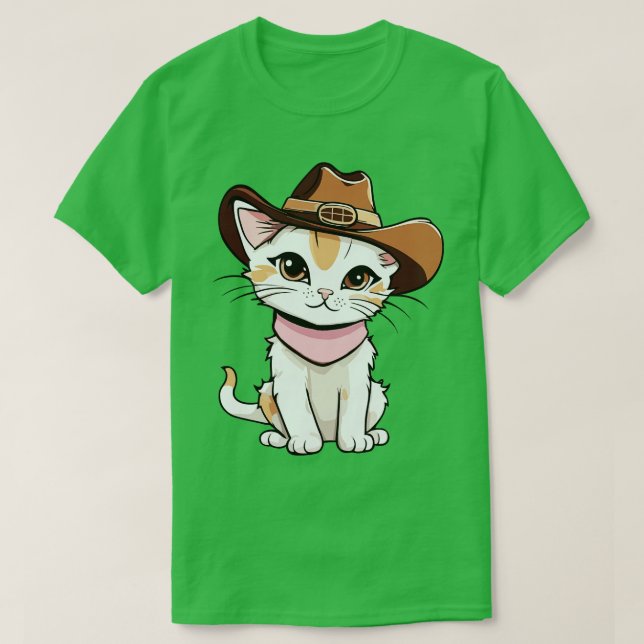 Cute Kitten i en Cowboy Hat Meowdy Äventyr T Shirt (Design framsida)