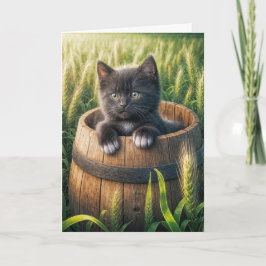 Cute Kitten i en träfat Kort