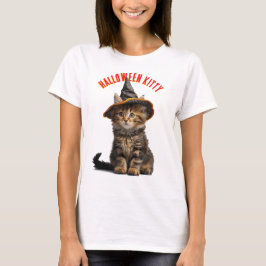 Cute Kitten i en Witches Hat Halloween T Shirt
