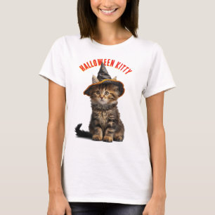 Cute Kitten i en Witches Hat Halloween T Shirt