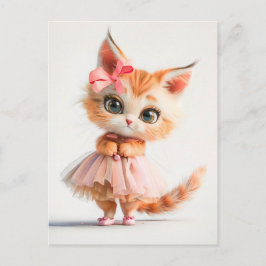 Cute Kitten i ljus rosa Dress Helg Vykort