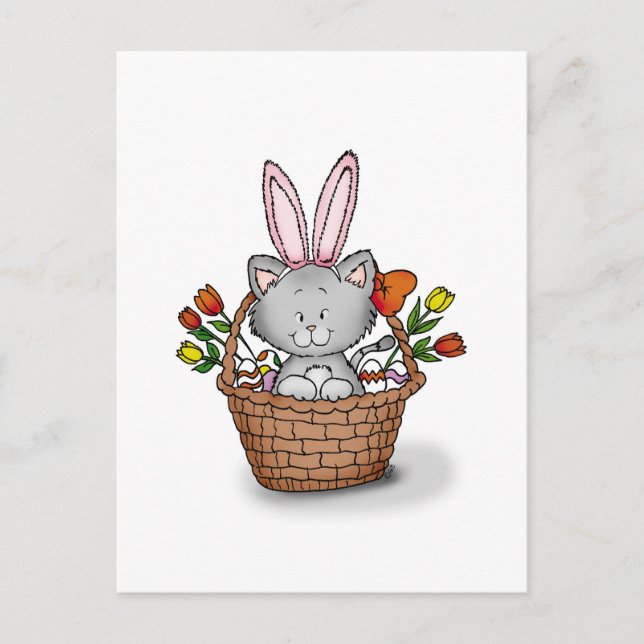 Cute kitten i Påsk Basket Helg Vykort (Framsida)