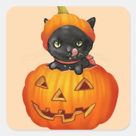 Cute kitten i pumkin Halloween Fyrkantigt Klistermärke