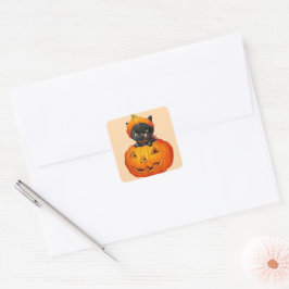 Cute kitten i pumkin Halloween Fyrkantigt Klistermärke