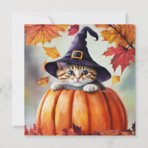 Cute Kitten i Pumpkin med Lila Witch Hat