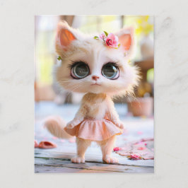 Cute Kitten i Rosa Dress Helg Vykort