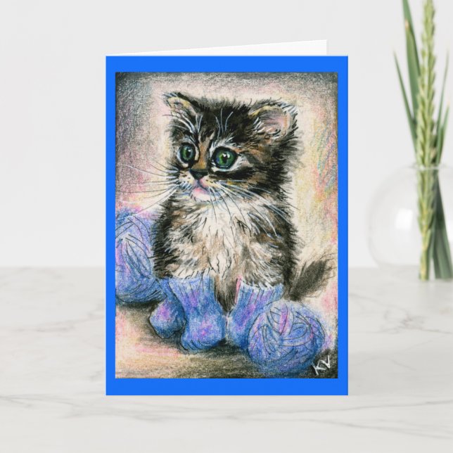 Cute kitten i stickade sockelanteckningskort kort (Framsida)