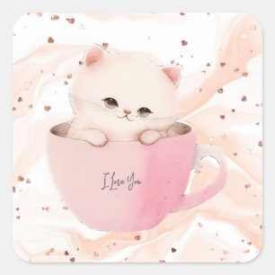 Cute Kitten i Tekopp Fyrkantigt Klistermärke