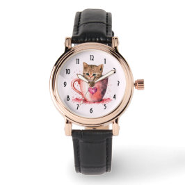 Cute Kitten i Tekopp med Hearts Armbandsur
