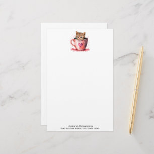 Cute Kitten i Tekopp med Hearts Brevpapper