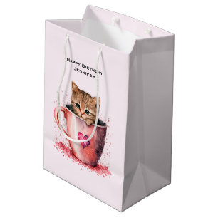 Cute Kitten i Tekopp med Hearts födelsedag