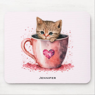 Cute Kitten i Tekopp med Hearts Musmatta