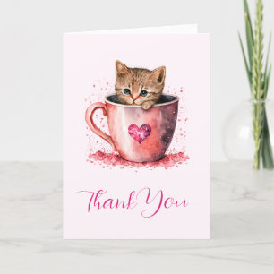 Cute Kitten i Tekopp med Hearts Tack Kort
