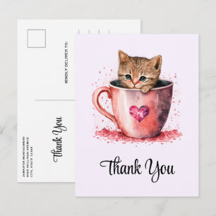 Cute Kitten i Tekopp med Hearts Tack Vykort