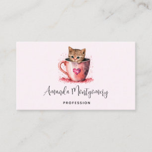 Cute Kitten i Tekopp med Hearts Visitkort