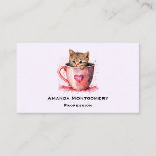 Cute Kitten i Tekopp med Hearts Visitkort