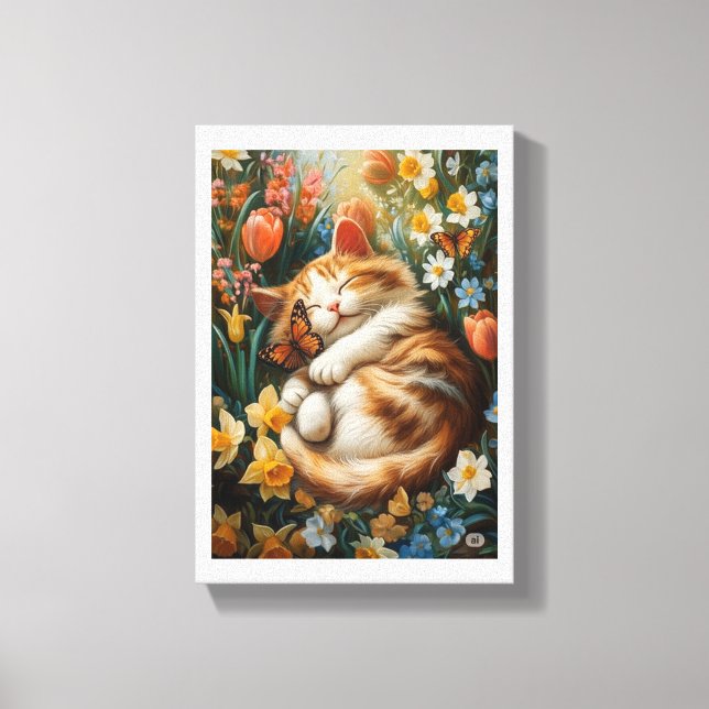 Cute Kitten i Vår blommor - Perfekt Kat Day Canvastryck (Framsida)