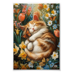 Cute Kitten i Vår blommor - Perfekt Kat Day Fototryck