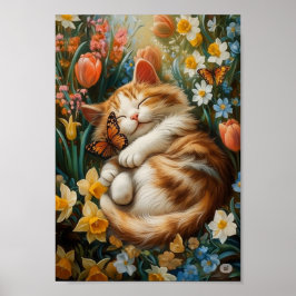 Cute Kitten i Vår blommor - Perfekt Kat Day Poster