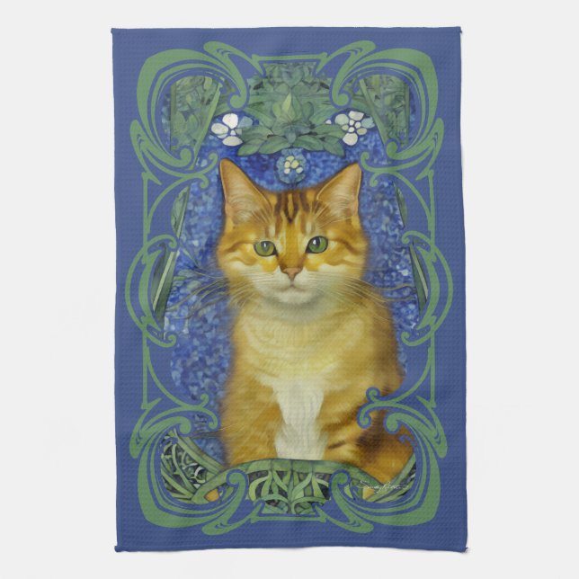 Cute Kitten i Vintage Art nouveau Stil Kökshandduk (Vertikal)