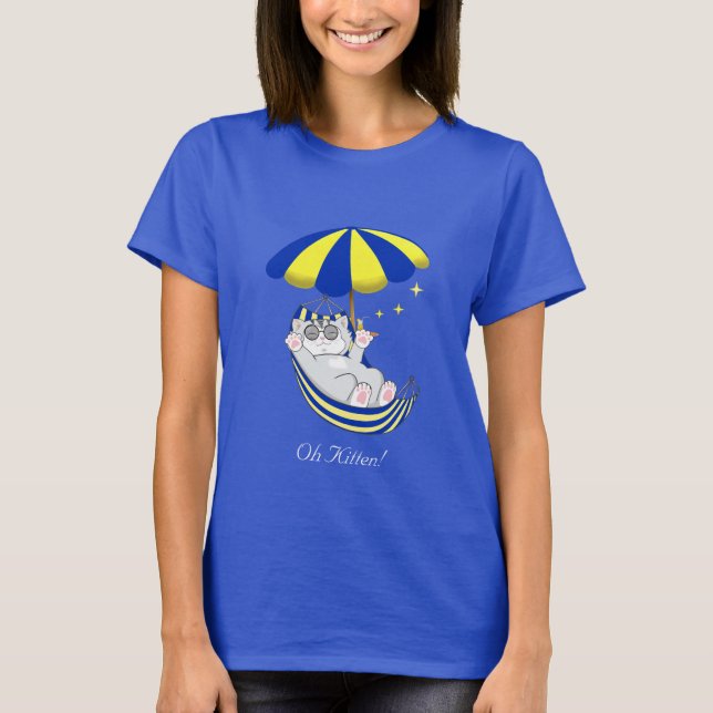 Cute Kitten in Blue & Gult Hammock T-Shirt (Framsida)