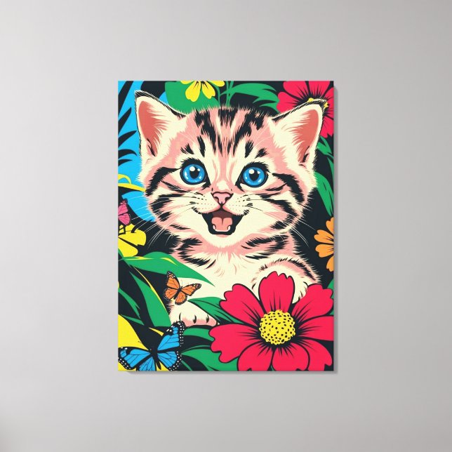 Cute Kitten in Pop Art Painting Style Canvas Print (Framsida)