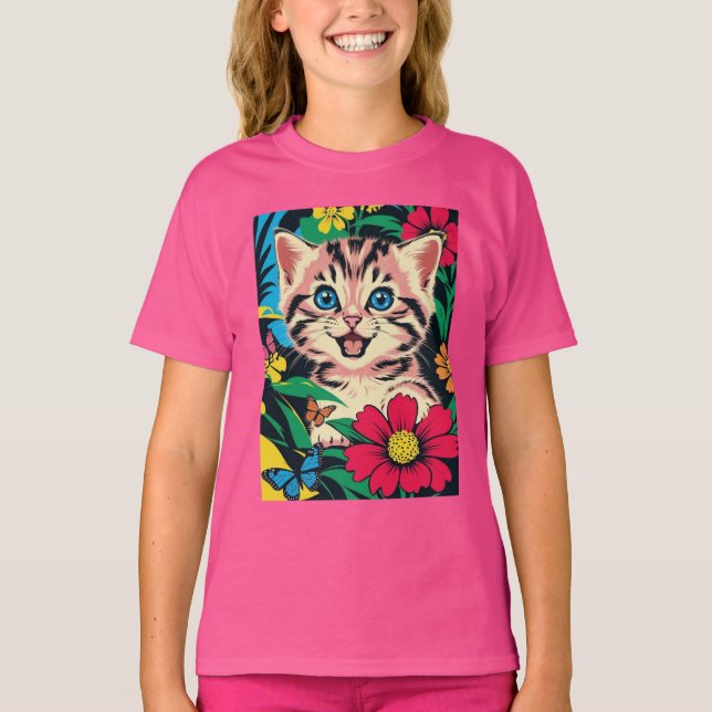 Cute Kitten in Pop Art Painting Style T-Shirt (Framsida)