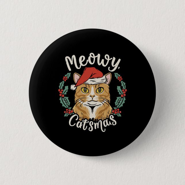 Cute Kitten jul Santa Hat Meowy Catmas Manar W Knapp (Framsida)