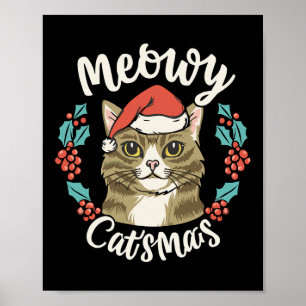 Cute Kitten jul Santa Hat Meowy Catmas Manar W Poster
