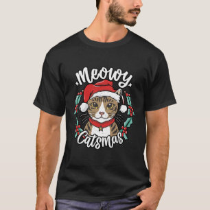 Cute Kitten jul Santa Hat Meowy Catmas Manar W T Shirt