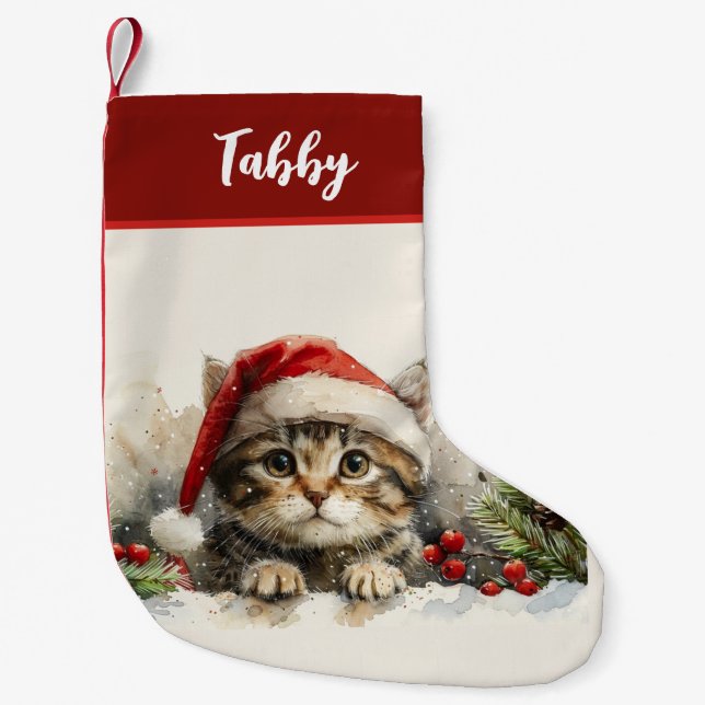 Cute Kitten Jul Stock Anpassningsbar Cat Liten Julstrumpa (Framsidan)