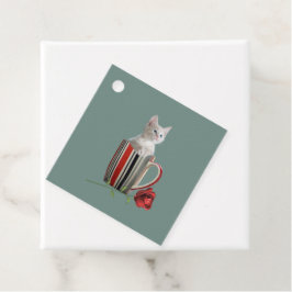 Cute kitten kaffe mugg fotoblomma grönt modern gåvor etiketter