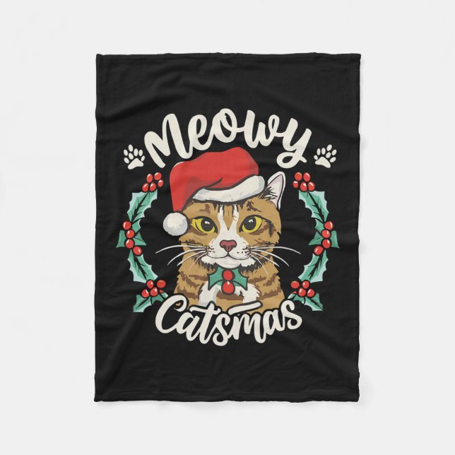Cute Kitten Kat jultomten Hat Meowy Catmas W Fleecefilt (Framsidan)