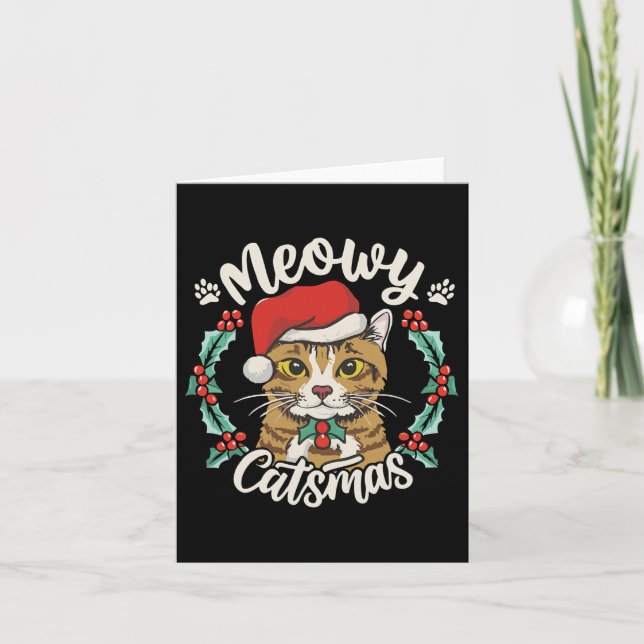 Cute Kitten Kat jultomten Hat Meowy Catmas W Kort (Framsida)